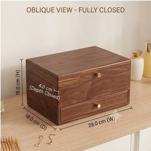 Wood Jewelry <b>Box</b> With 2 Drawers Dustproof Storage Organizer For Necklaces <b>Earrings</b> Bracelets - Product Image 1