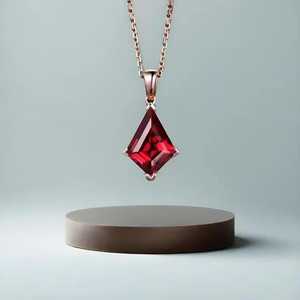 Collar de Granate Rojo Kite para Mujer, Gema, Regalo de Aniversario, Regalo para Madre, Plata 925, Chapado en Oro Rosa de 14k, Colgante - Product Image 6