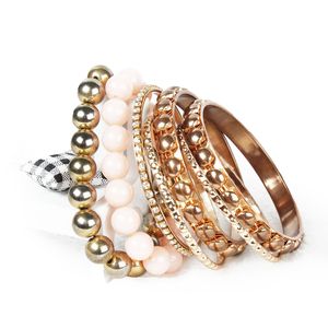 Set di 7 Bracciali Rigidi Retrò in Oro Invecchiato con Strass Incastonati, Gioielli alla Moda per Donne - Product Image 1