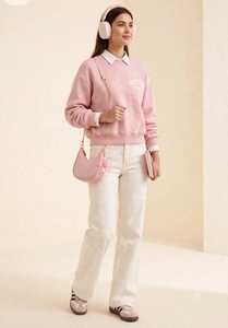 Oneten Women Pink Letter Print Crewneck Sweatshirt Loose <b>Long</b> <b>Sleeve</b> Autumn <b>Top</b> - Product Image 3