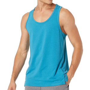 Men Solid Color O-Neck Knitted Tank Top Casual Style Breathable Sleeveless <b>Vest</b> Blue Polyester Material - Product Image 1
