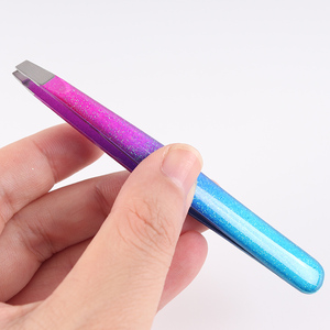 Custom Private Label Eyebrow Tweezers High Quality Slant Tip <b>Glitter</b> Stainless Steel Eyelash Tweezers - Product Image 4