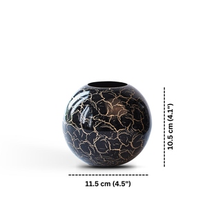 Jarrón globo negro de diseño de lujo con patrón de craquelado dorado, moderno jarrón de metal para flores, decoración de mesa, elegante jarrón redondo para capullos. - Product Image 2