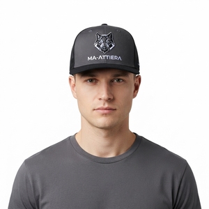 Casquette de baseball noire pour homme, style trucker, avec broderie loup, dos en maille, fermeture snapback, logo personnalisé, ajustable - Product Image 1