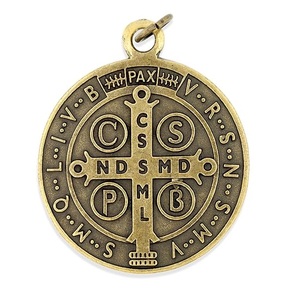 Large Saint Benedict Medal 2 inch Diameter Antique Bronze Bronze - Product Image 1