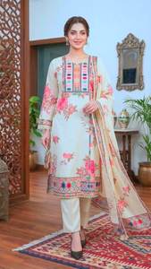 Nuovo set Kurti in seta maslin bianca e nera con stampa digitale, pronto da indossare, con dupatta, abito Punjabi. - Product Image 2