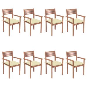 Set di 8 Sedie Impilabili da Patio con Cuscini in Legno di Teak Massiccio - Product Image 1