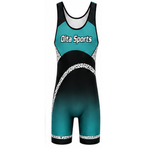 Men Teal Black Sublimated Wrestling Singlet Polyester Performance Wrestling Uniform Sleeveless <b>Athletic</b> Sportswear Training - Product Image 2