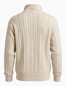 Pull en laine tricoté à col zippé pour homme, couleur unie, coupe classique, anti-boulochage, tissu tricoté, manches longues, décontracté - Product Image 3