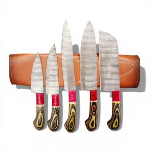 5-Piece Set of Chef Western Style Cooking Knife Household <b>Slicing</b> Knife Damascus Steel Kitchen Knife Chef Set Pakka <b>Wood</b> Handle - Product Image 3