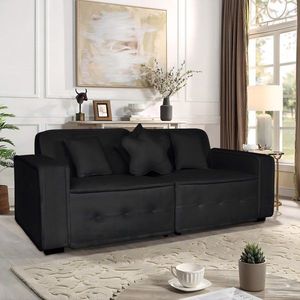 Sofá Seccional Chesterfield Moderno de Terciopelo Negro para Sala de Estar con 3 Cojines y Patas - Product Image 4