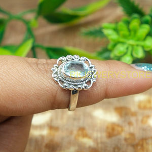 925 Sterling Silver Natural Blue Topaz Oval Cut Handmade Vintage Boho <b>Ring</b> | Artisan Rope Design <b>Statement</b> <b>Ring</b> | Wholesale - Product Image 6