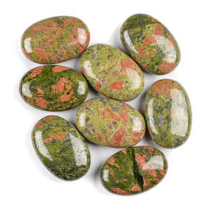 Venta al por mayor Unakite Palmstone tallado piedra semipreciosa para bolsillo Reiki meditación Feng Shui estilo bolsillo curación - Product Image 1