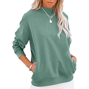 Sweat-shirt à col roulé oversize pour femme, 100% coton, épaules tombantes, couleur unie, grande taille, streetwear d'automne, pull à manches longues - Product Image 1