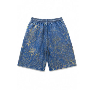 Shorts Bermuda en Coton pour Homme avec Imprimé Game Over, Taille Élastique, Style Denim Délavé, Tenue Décontractée d'Été - Product Image 3