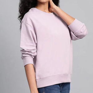 Sudadera de Cuello Redondo Color Lavanda para Mujer, Manga Larga, Corte Regular, 100% Algodón Tejido, Color Sólido Informal para Otoño - Product Image 5