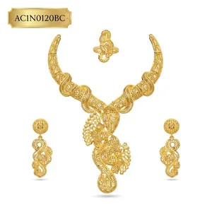 Classically Styled Women's 16-Inch Long Gold-Plated Brass <b>Charm</b> Necklace Set Flower Pattern Box Chain Engagement Wedding Party - Product Image 2