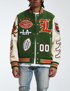 Men's Brown Varsity Jacket With Ghost Patchwork Design Embroidery Streetwear Style Turn-down Collar Regular Fit - Product Image 3