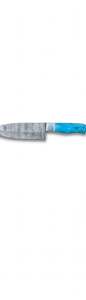 Cuchillo de Chef de Acero de Damasco Hecho a Mano con Mango de Resina Azul Cielo y Refuerzo de Acero, Herramienta Culinaria - Product Image 1