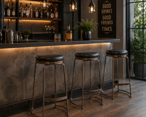 Modern Black <b>Leather</b> <b>Bar</b> <b>Stool</b> with Metal Frame for Home <b>Bar</b> Contemporary Design Stable Metal Base - Product Image 2