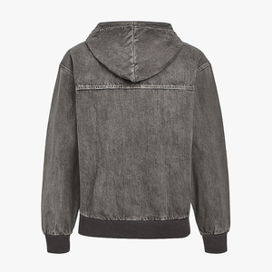 Sweat à capuche zippé en jean pour homme, style streetwear délavé, logo personnalisé, 100 % coton, coupe oversize, écoresponsable - Product Image 4