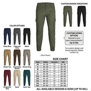 Pantalones Cargo Jogger para Hombre, Corte Ajustado, Verde Oliva, Sarga de Algodón, Pantalones Casuales con Bolsillos Laterales y Puños Elásticos - Product Image 6