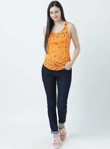 Débardeur orange imprimé pour femme, col rond, décontracté, respirant, tricoté, sans manches - Product Image 2