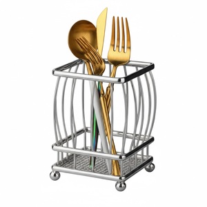 Wholesale Stainless Steel Cutlery Holder and Flatware <b>Caddy</b>, Modern Metal Wire Spoon Fork Knife Organizer Stand for Home <b>Kitchen</b> - Product Image 2