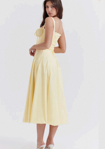 Vestido amarillo sin mangas para mujer, estilo bustier, entallado, con falda en línea A, para playa, informal, fiesta o uso diario. - Product Image 2