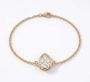 Bracelet Solitaire en Moissanite Or Rose Forme Poire, Bijou Fin Minimaliste et Élégant, Cadeau de Luxe pour Femme - Product Image 1