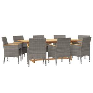 Ensemble de salle à manger de jardin gris 8 places en teck, rotin et aluminium, résistant aux intempéries, mobilier d'extérieur au design contemporain - Product Image 3