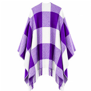NCNW Sorority Women’s <b>Purple</b> & White Checkered Cape Shawl <b>Cardigan</b> Casual 100% Acrylic Winter Warm Daily Wear women's Scarf - Product Image 5