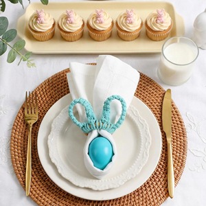 Anillo para servilletas de macramé con forma de conejo, hecho a mano con cuerda de algodón, decoración linda para la mesa de comedor, para decoración de mesa en fiestas de cumpleaños infantiles y decoración de Pascua. - Product Image 6
