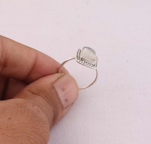 Natural Rainbow Moonstone <b>Ring</b> 925 Sterling Silver Vintage Style Blue Fire Gemstone <b>Ring</b> for Women Handcrafted Dotted <b>Boho</b> - Product Image 2