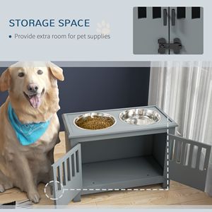 Armoire de rangement pour aliments pour chiens gris avec gamelles en céramique portables et mangeoire lente pour station d'alimentation pour animaux de compagnie - Product Image 5
