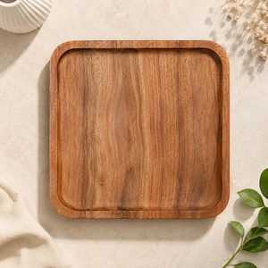 Plateau de service décoratif moderne de luxe en bois poli fait main pour le petit-déjeuner, le café, le thé, les collations, la présentation des aliments, le rangement à domicile, compatible lave-vaisselle - Product Image 1