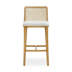 Tabouret de bar moderne en bois rembourré avec dossier en rotin et assise en tissu pour mobilier de bar à domicile - Product Image 6