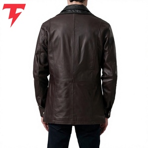 Abrigo Largo de Invierno de Cuero Genuino Ecológico, Transpirable, Impermeable y Antiarrugas con Cuello Mao y Doble Botonadura - Product Image 5