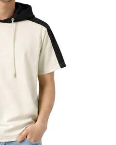 เสื้อฮู้ดแขนสั้นผู้ชายแบบสั่งทำพิเศษ เสื้อยืดลำลองมีฮู้ด ผ้าฝ้ายนุ่ม ใส่สบายสำหรับฤดูร้อน สีขาวดำ สไตล์สตรีทแวร์ - Product Image 4