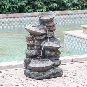 Fontaine d'eau en pierre autoportante à 4 niveaux, 19x15x31,5 pouces, intérieur/extérieur, avec éclairage LED, bol en polyrésine - Product Image 4