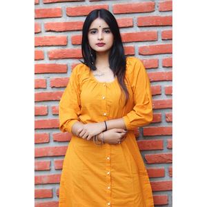 Robe longue jaune tissée élégante, respirante, style simple, coupe ample, col rond, taille naturelle, taille XS pour le quotidien - Product Image 3