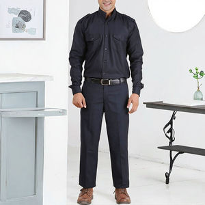 Uniforme de travail professionnel bleu marine 2 pièces : Chemise à col mandarin à fermeture boutonnée et pantalon droit pour agents de sécurité - Product Image 2