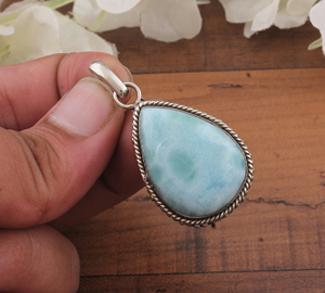 Colgante de Larimar Natural, Plata de Ley 925, Piedra Azul Océano de Alta Calidad al por Mayor, Chapado en Platino Vintage, Amuletos Unisex, Regalo - Product Image 2