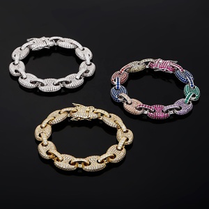 Bracciale a Catena con Zirconi Colorati da 12MM, Gioielli Hip Hop da Uomo, Gioielli Placcati in Ottone, Chiusura Personalizzata, Bracciale con Zirconi Cubici - Product Image 1