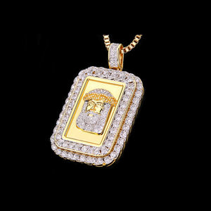 Colgante de Jesús estilo Hip Hop, chapado en oro de 14K, con circonitas cultivadas en laboratorio microincrustadas, tipo dog tag, unisex, amuleto cristiano - Product Image 3
