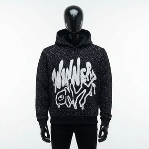 ผู้ผลิตเสื้อฮู้ดดี้ผ้าฟลีซโอเวอร์ไซส์แบบหนา ตกแต่งด้วยคริสตัลและลายปักคุณภาพสูง สไตล์สตรีทแวร์ - Product Image 1