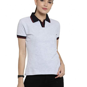 Polo à manches courtes gris clair pour femme, couleur unie, respirant, tricoté, décontracté, haut de sport - Product Image 2