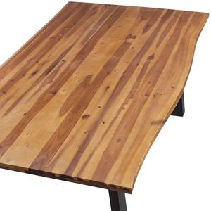 Mesa de Comedor Grande y Resistente de Madera de Acacia Sólida Marrón y Negra, Nueva e Impresionante - Product Image 5