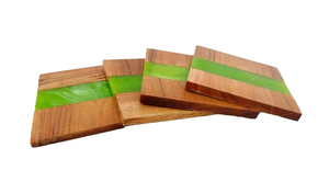 Gran oferta, Juego de 4 piezas hecho a mano de calidad de resina epoxi verde, bandeja de madera para servir, bandeja decorativa para posavasos de Río - Product Image 3