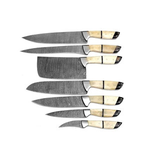 Ensemble de couteaux de chef en acier Damas avec étui en cuir, collection complète de couteaux de cuisine pour la cuisine à domicile et l'utilisation en restaurant - Product Image 4
